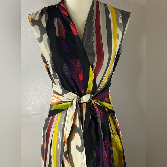 Ellen Tracy Multi Color Front Tie Knee Lenth Dress Size 4 EUC SKU0667 - Picture 2 of 11